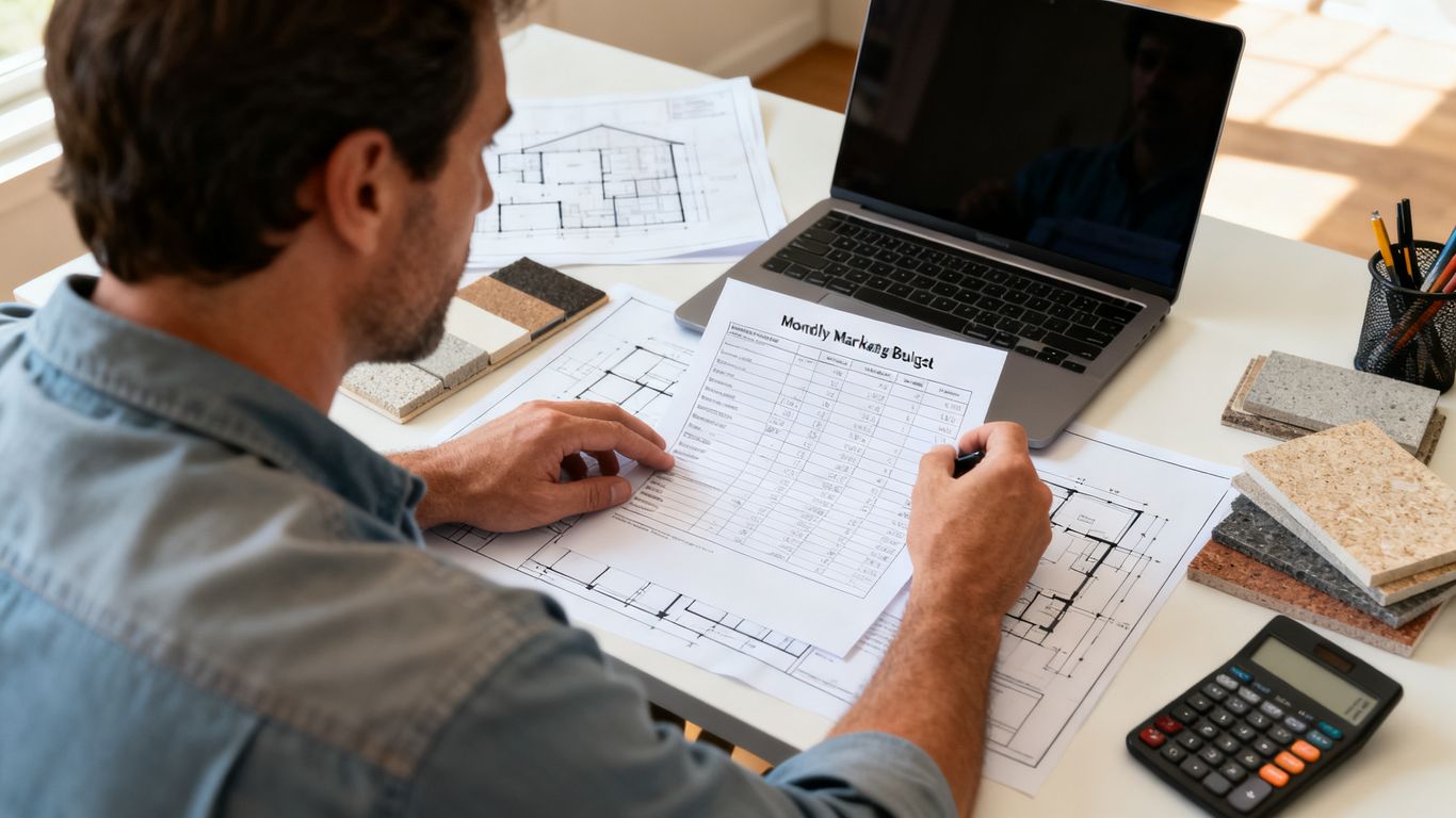Contractor reviewing a monthly marketing budget
