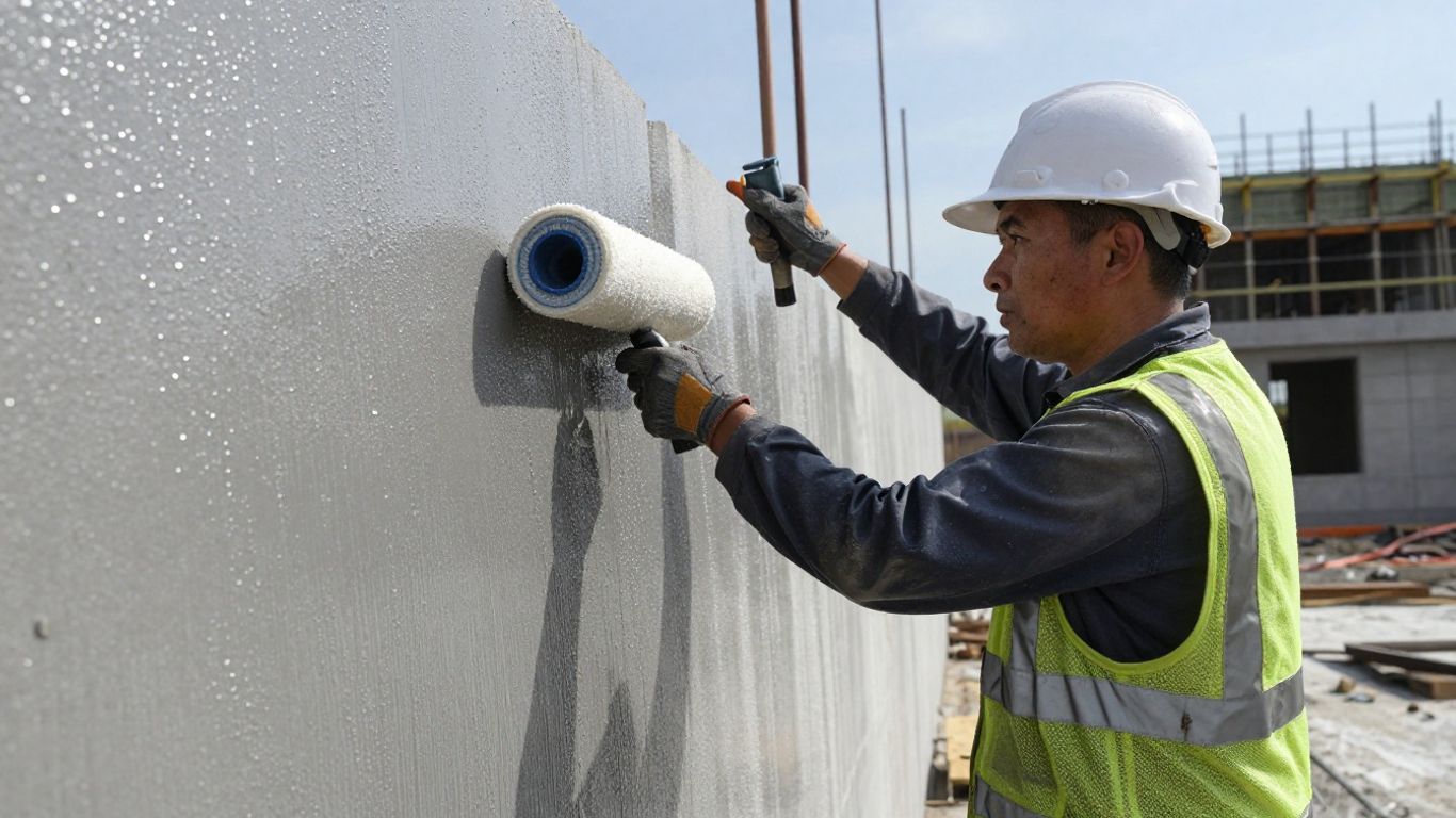 Waterproofing a building wall in Australia.