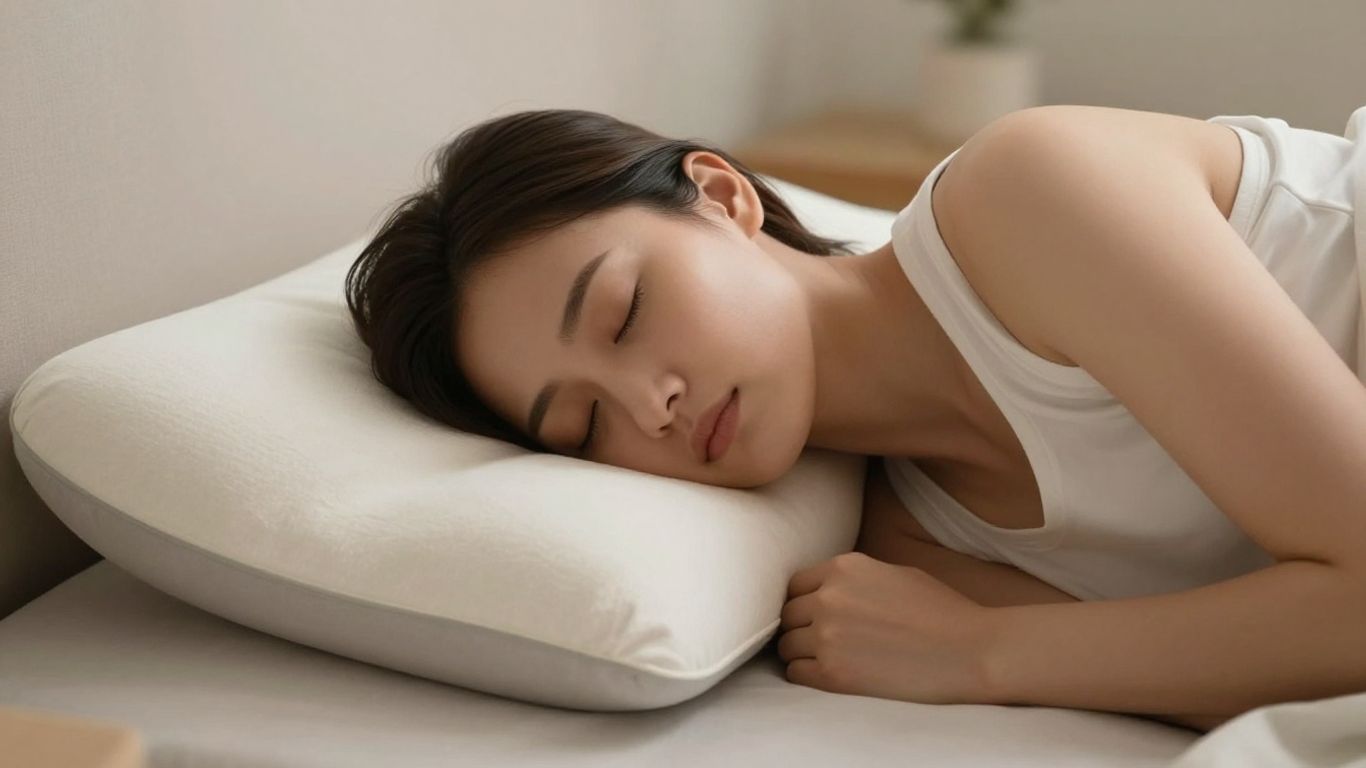 Person sleeping on ergonomic pillow for neck pain relief.