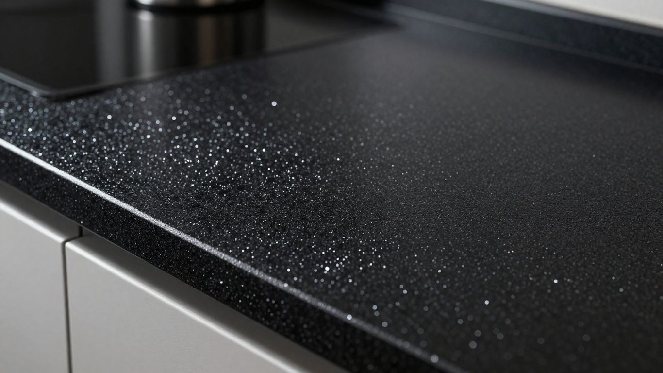 Black glitter kitchen worktop surface