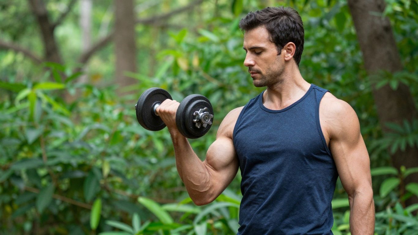 Man exercising outdoors, promoting natural hormone balance.