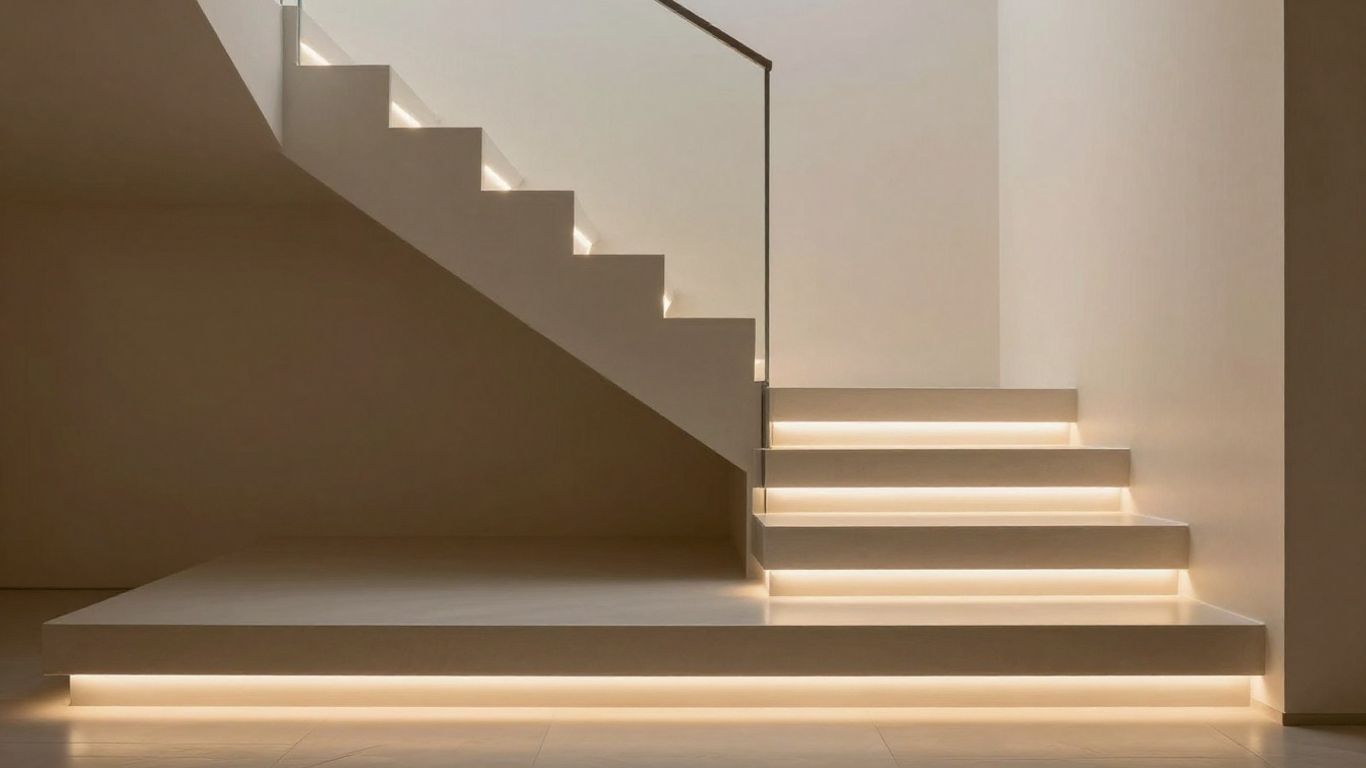 Modern stairs with integrated LED lighting.