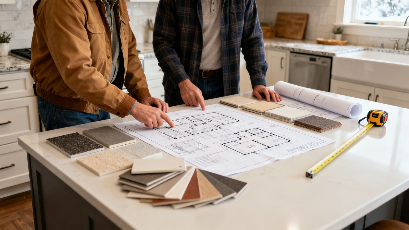 Renovation contractor reviewing winter project plans