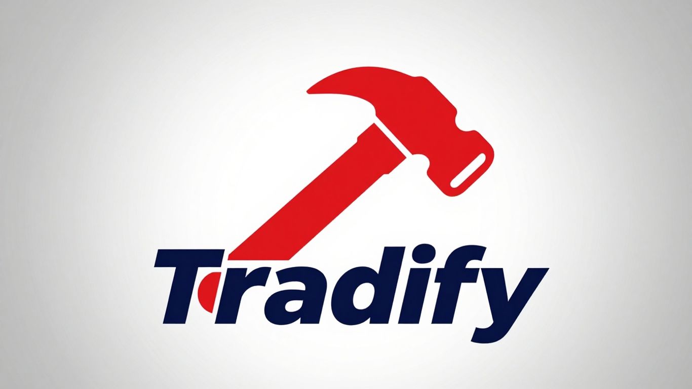 Tradify logo with wrench and hammer icon.