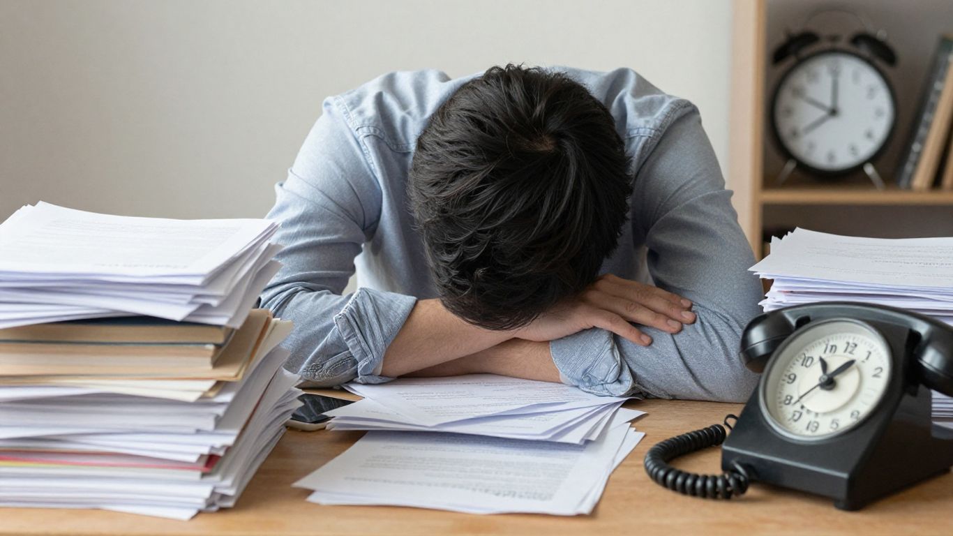 Personne submergée par le travail et les distractions.