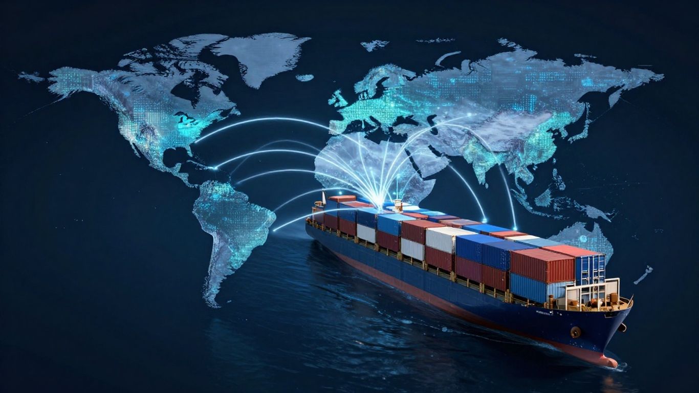 Global shipping network with blockchain connections.