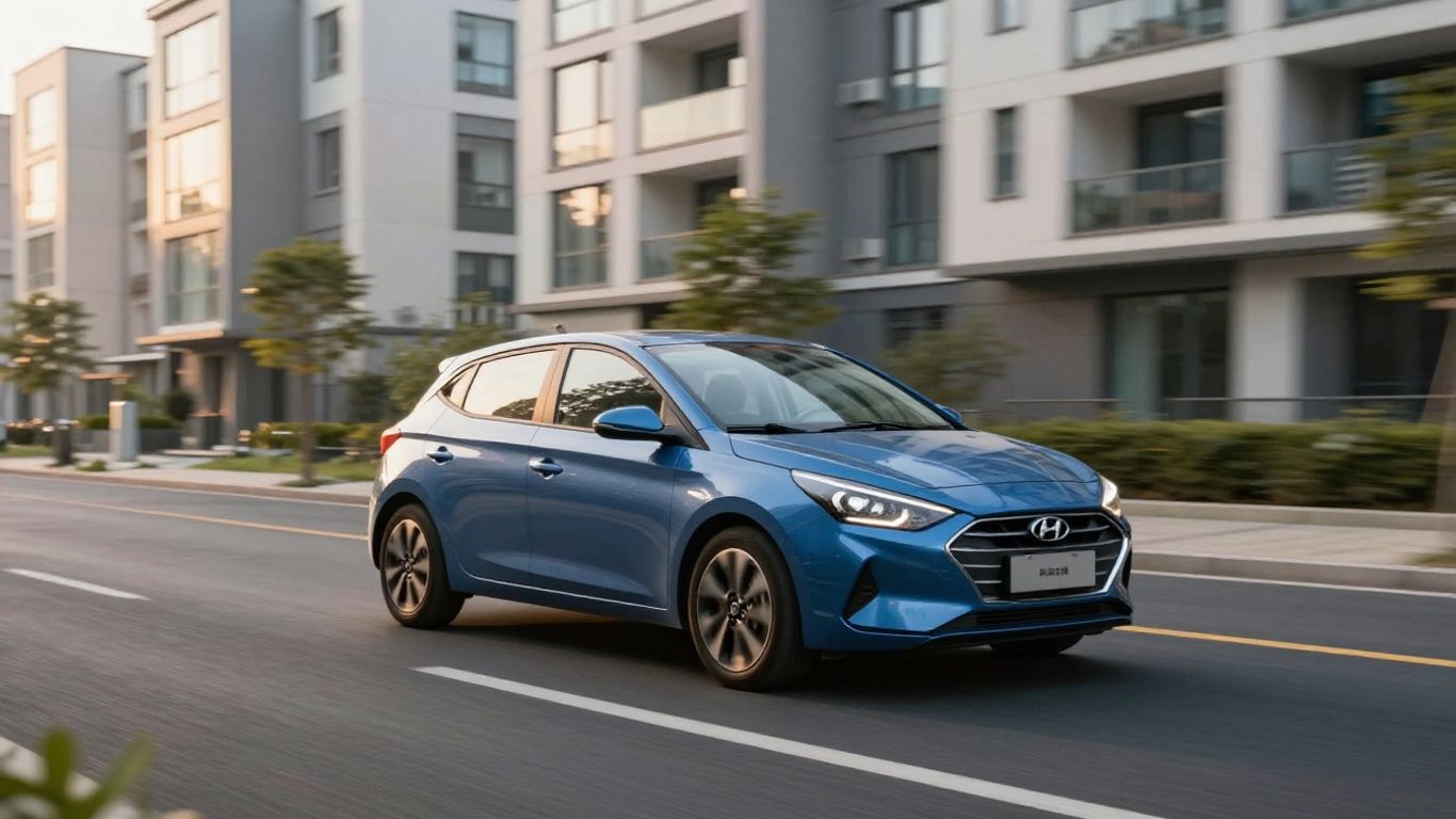 Hyundai i20 vor moderner Pendlerkulisse