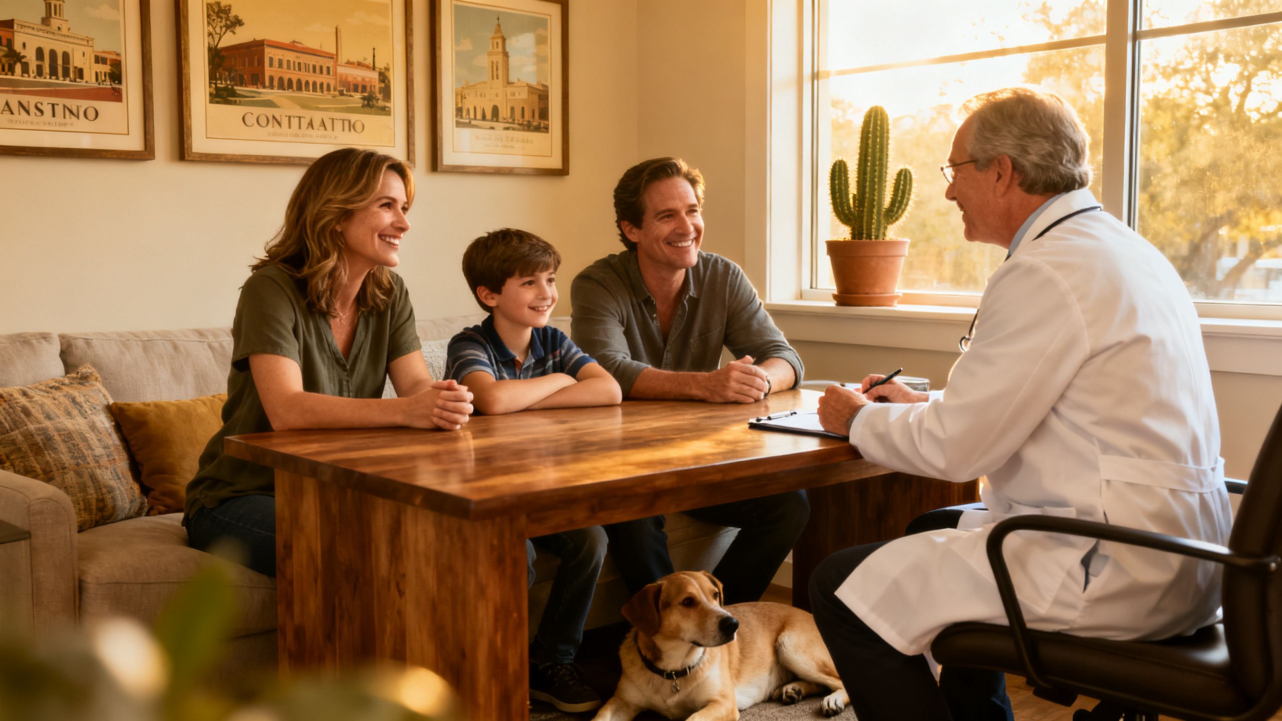 A healthy family meeting with their trusted family doctor in San Antonio