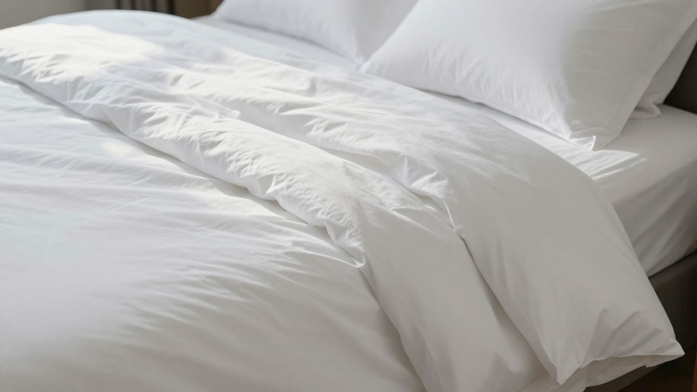 Crisp white cotton percale sheets on a bed.