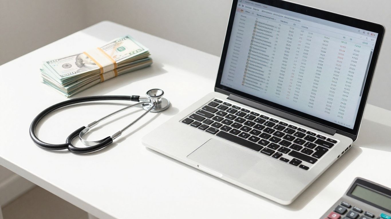 Medical practice accounting financial success desk setup