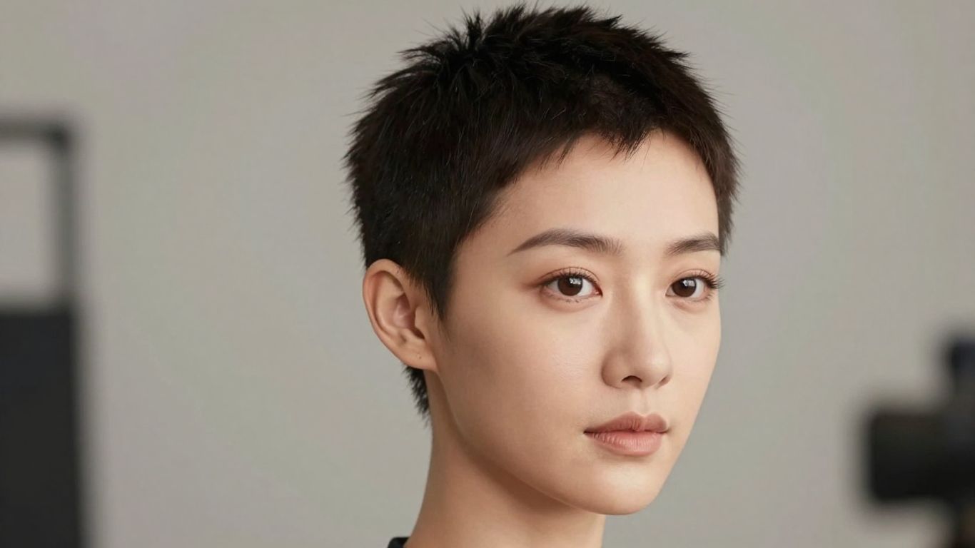 Woman with a chic buzz cut hairstyle.