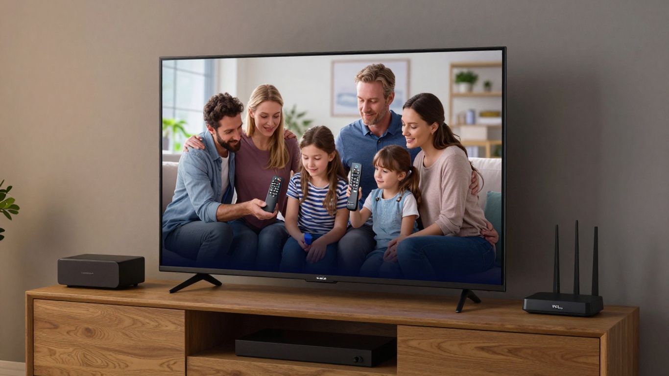 Family watching IPTV HD on television