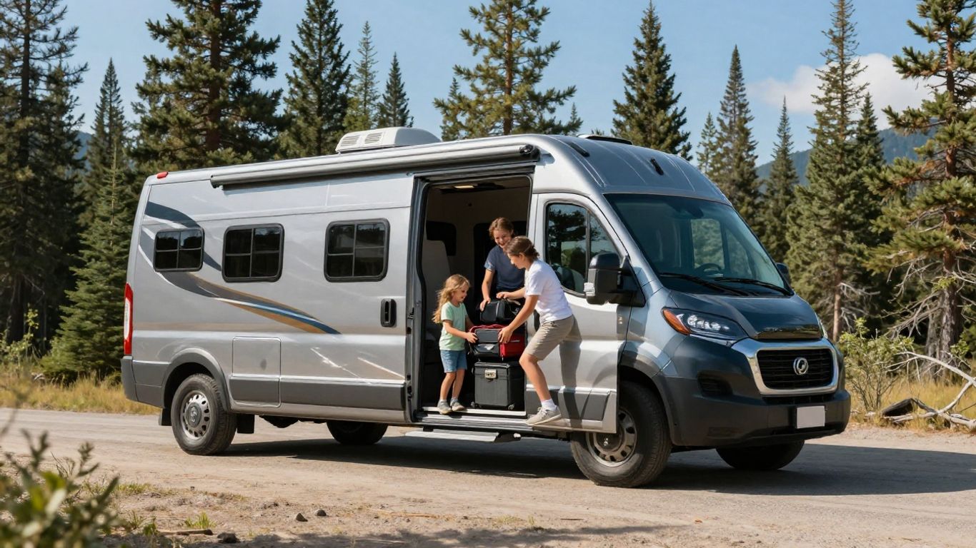 Family loading RV for a Canadian road trip.