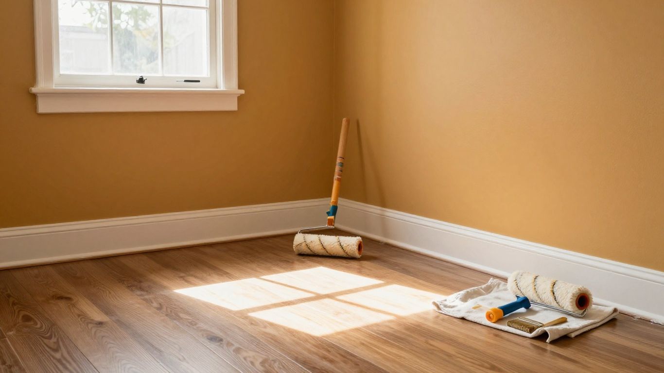 Orlando home interior with freshly painted walls and painting supplies.