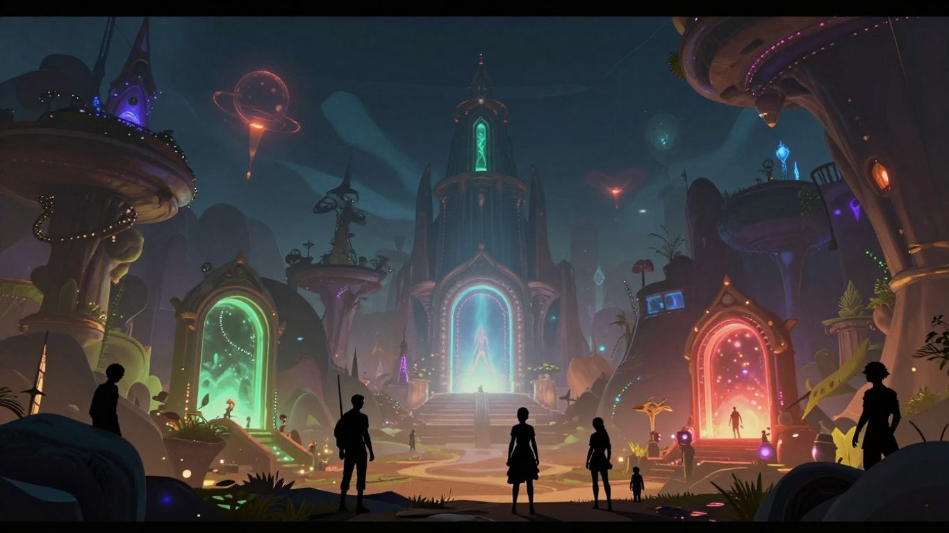 Digital universe with characters interacting, suggesting fan engagement.