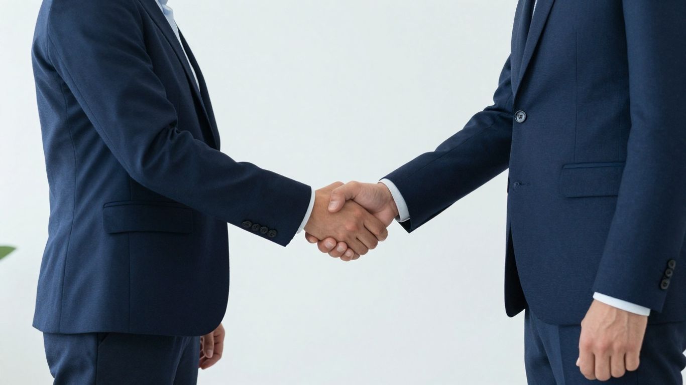 Zwei Geschäftsleute schütteln sich die Hände im Büro.