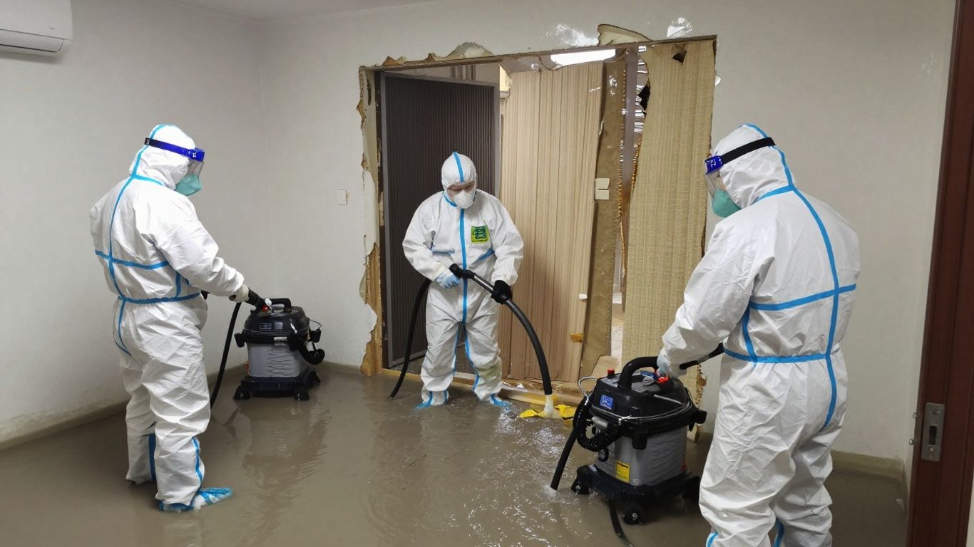 Water damage repair and flood cleanup in progress.