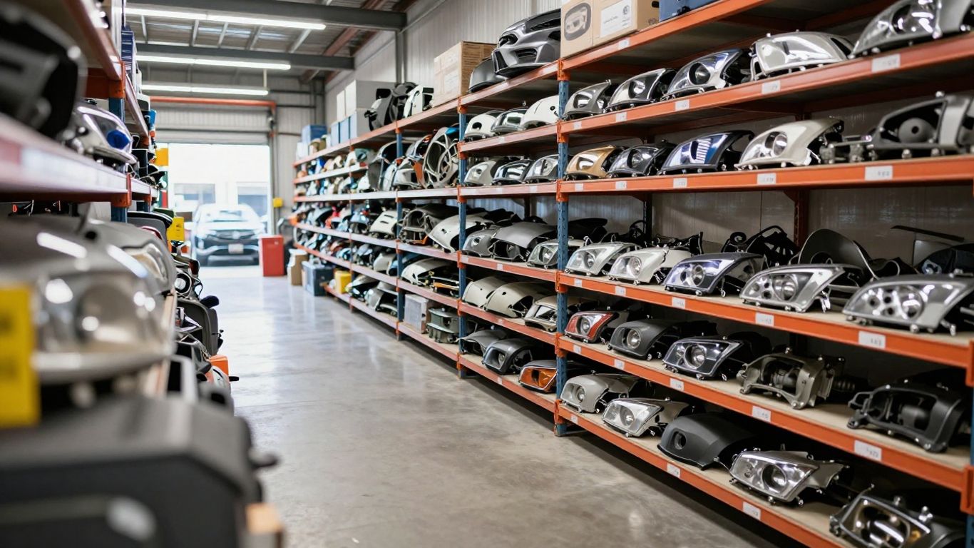 Professional auto wrecking staff organizing inventory