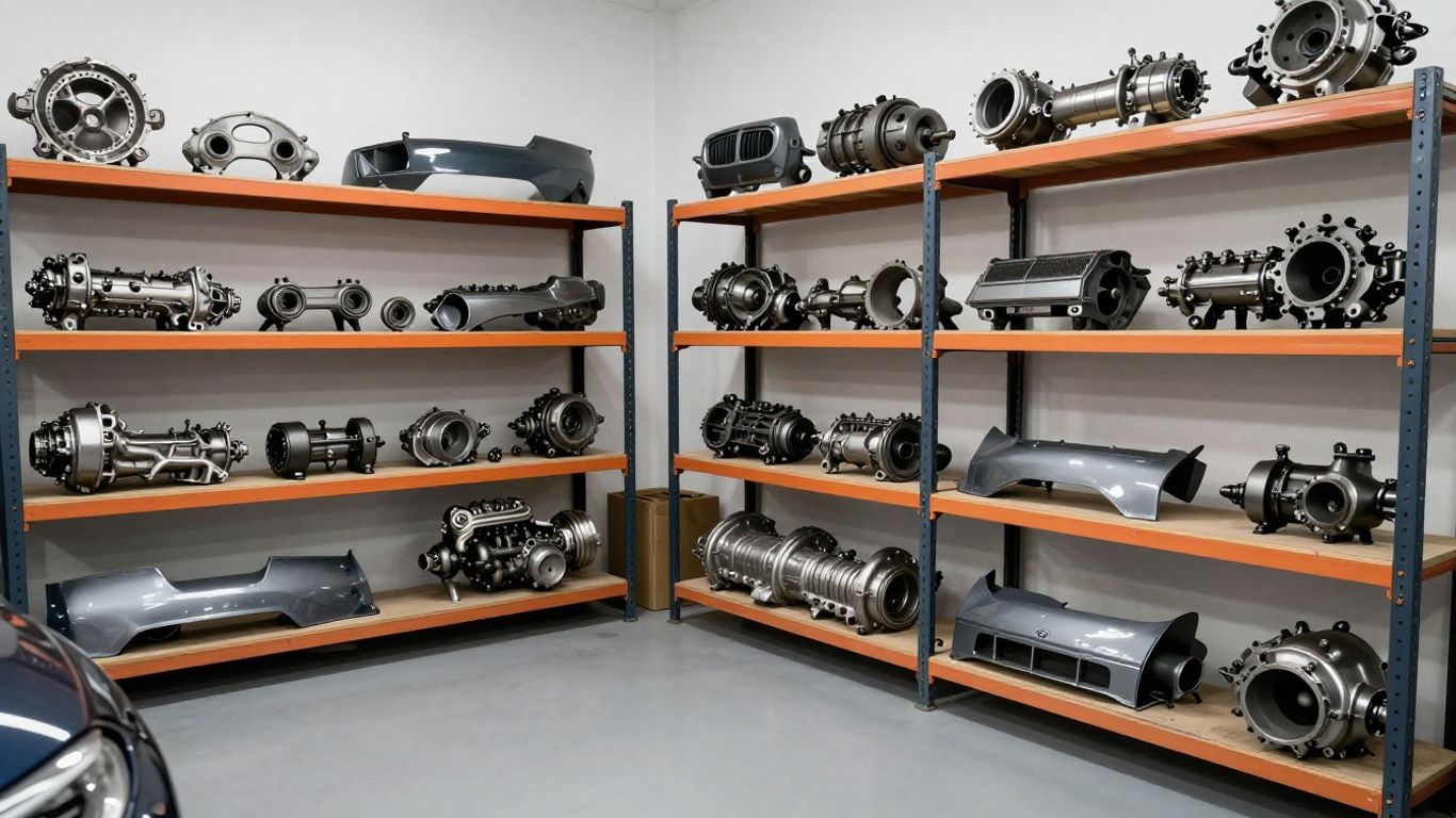 BMW car parts in a workshop