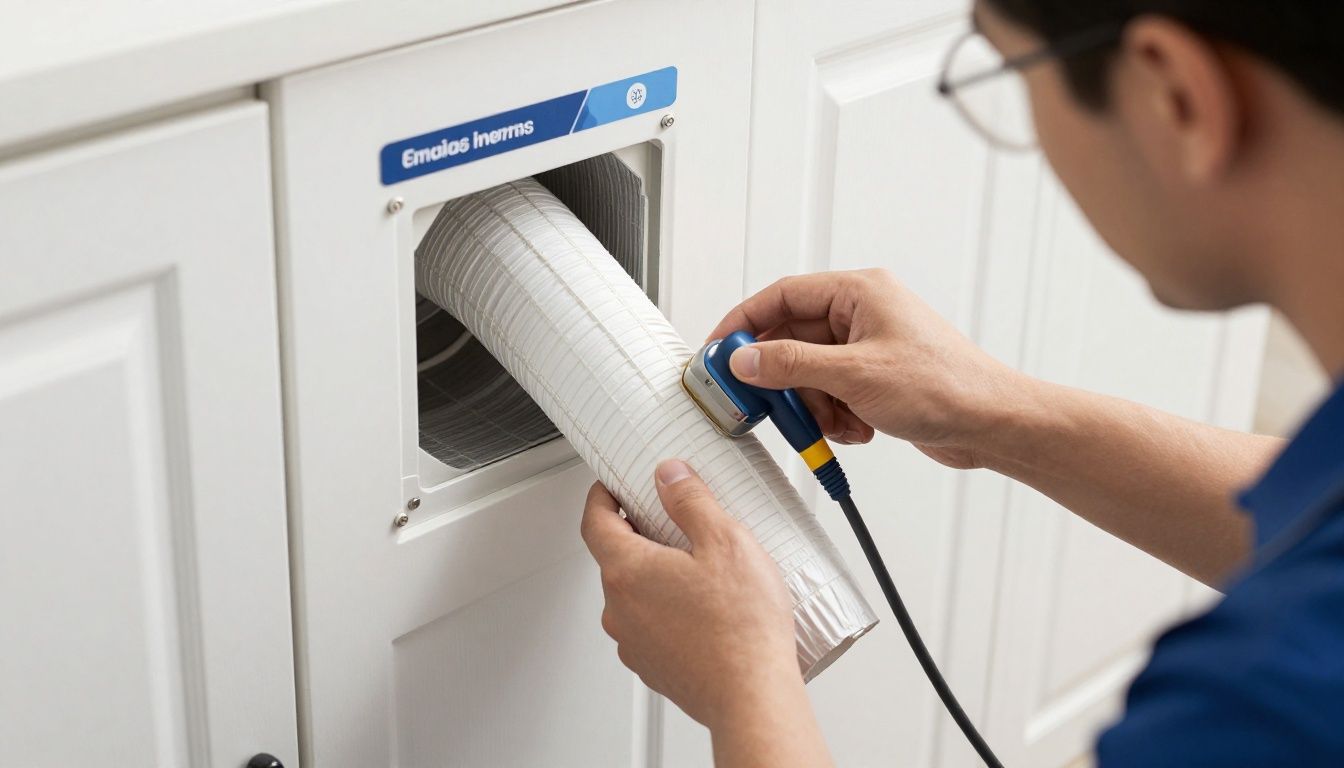 A clean, professional technician using specialized equipment to sanitize home air ducts
