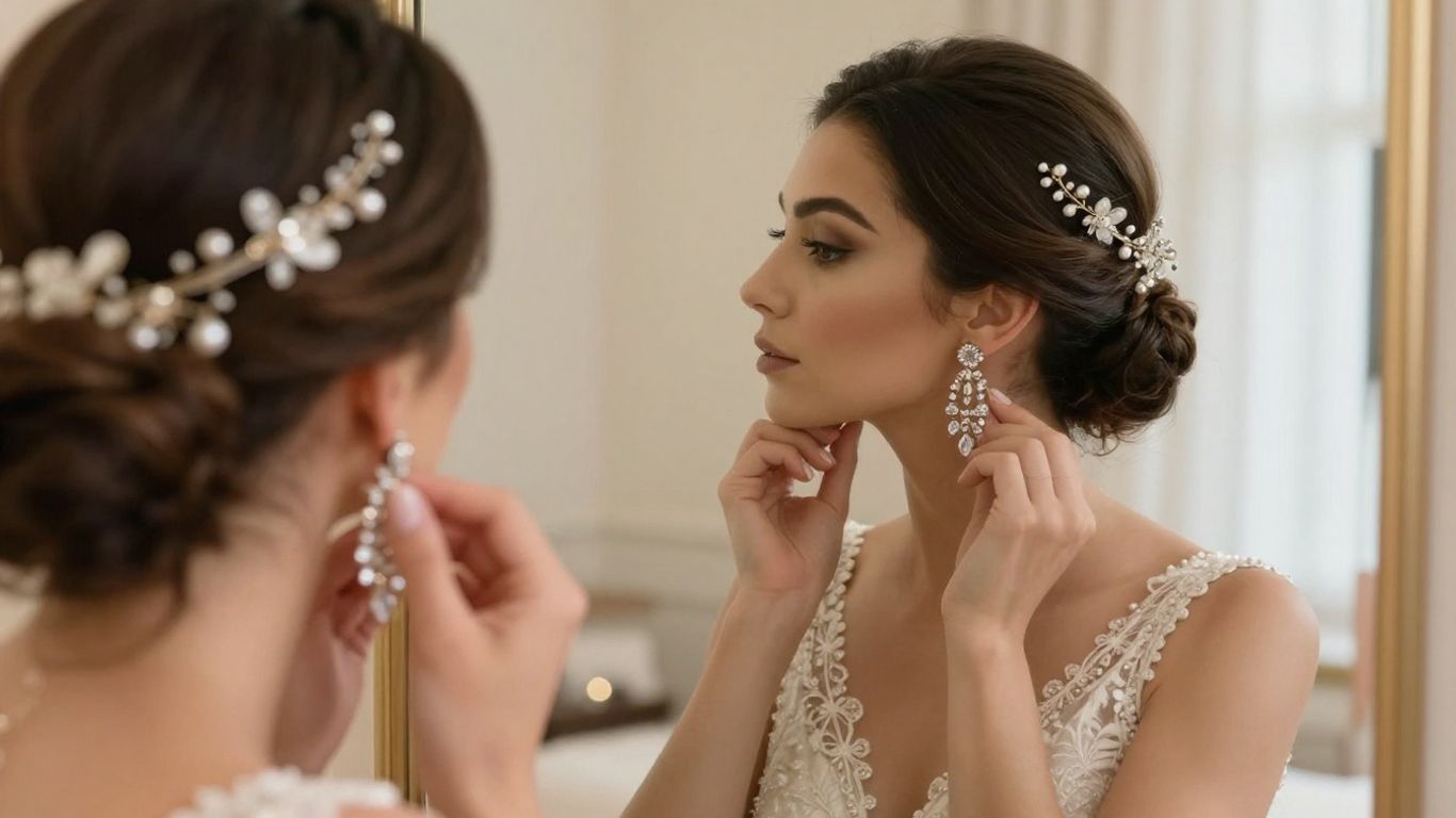 Bride adjusting her elegant jewellery
