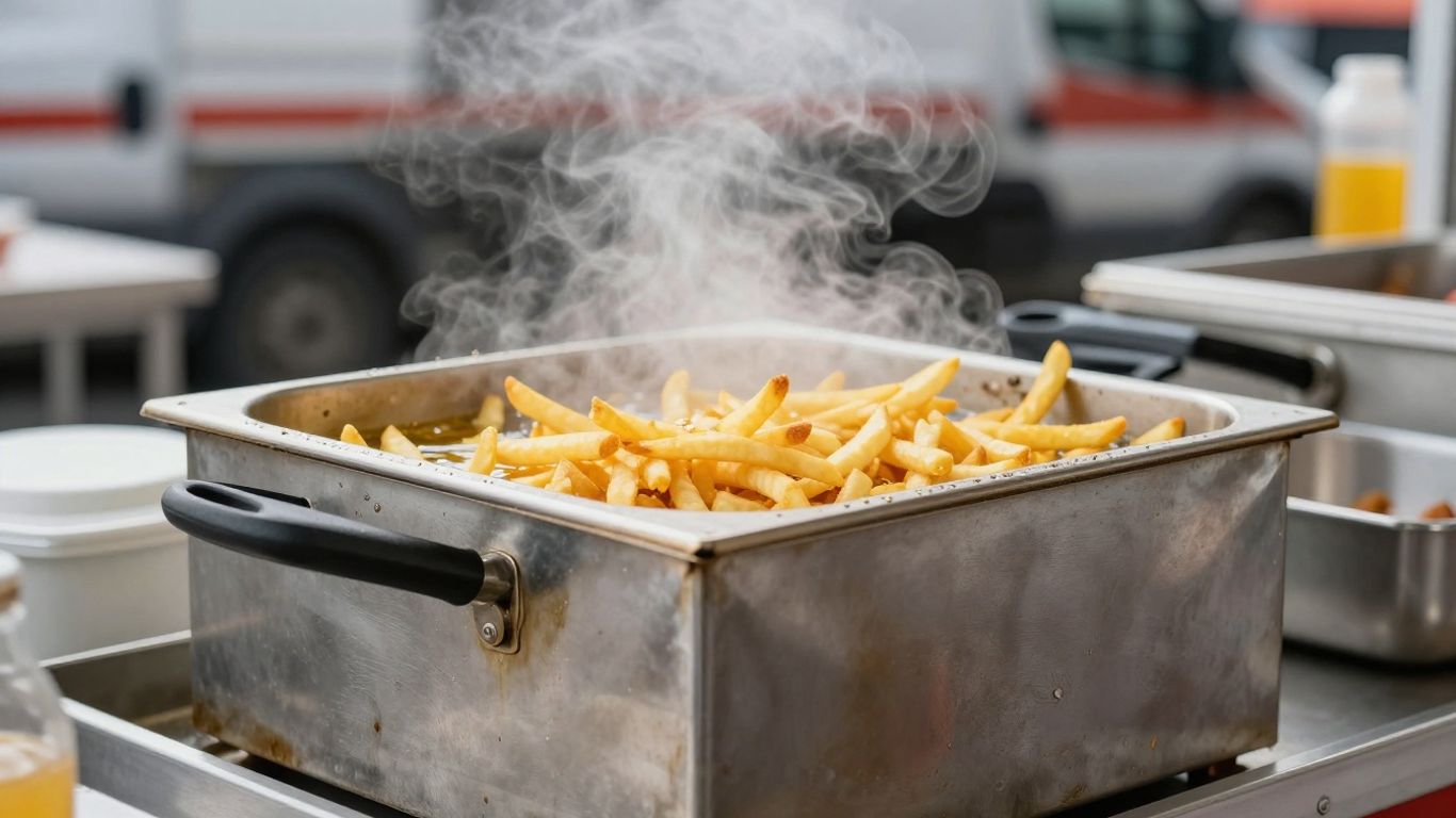 LPG fryer cooking chips in a food truck
