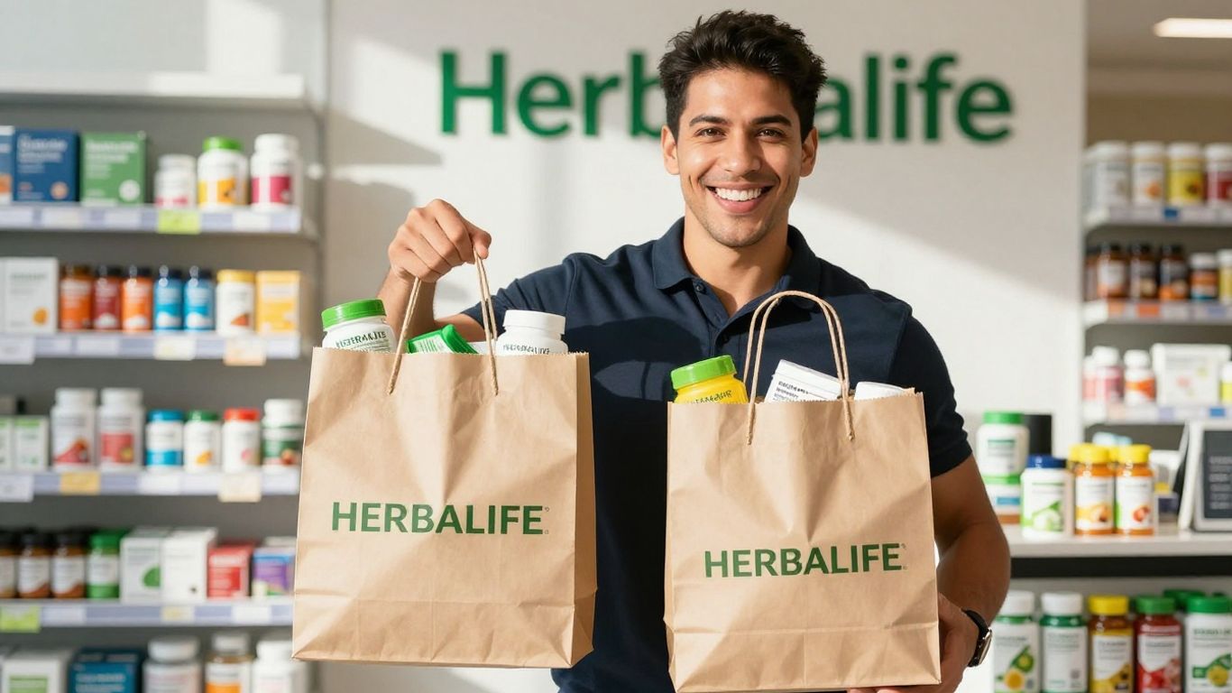 Herbalife distributor with products and savings.