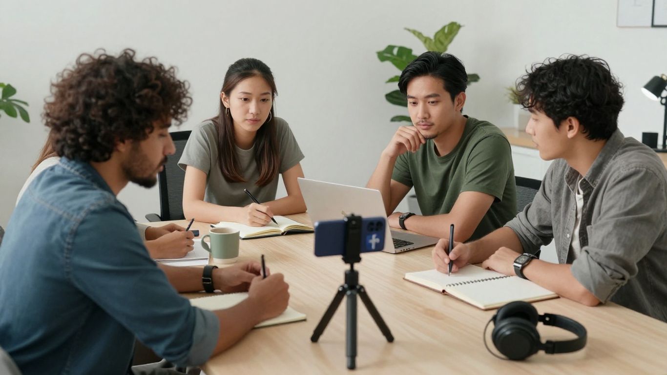 Creative team planning a Facebook livestream