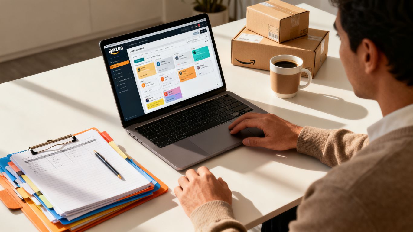Amazon PPC account structure on laptop