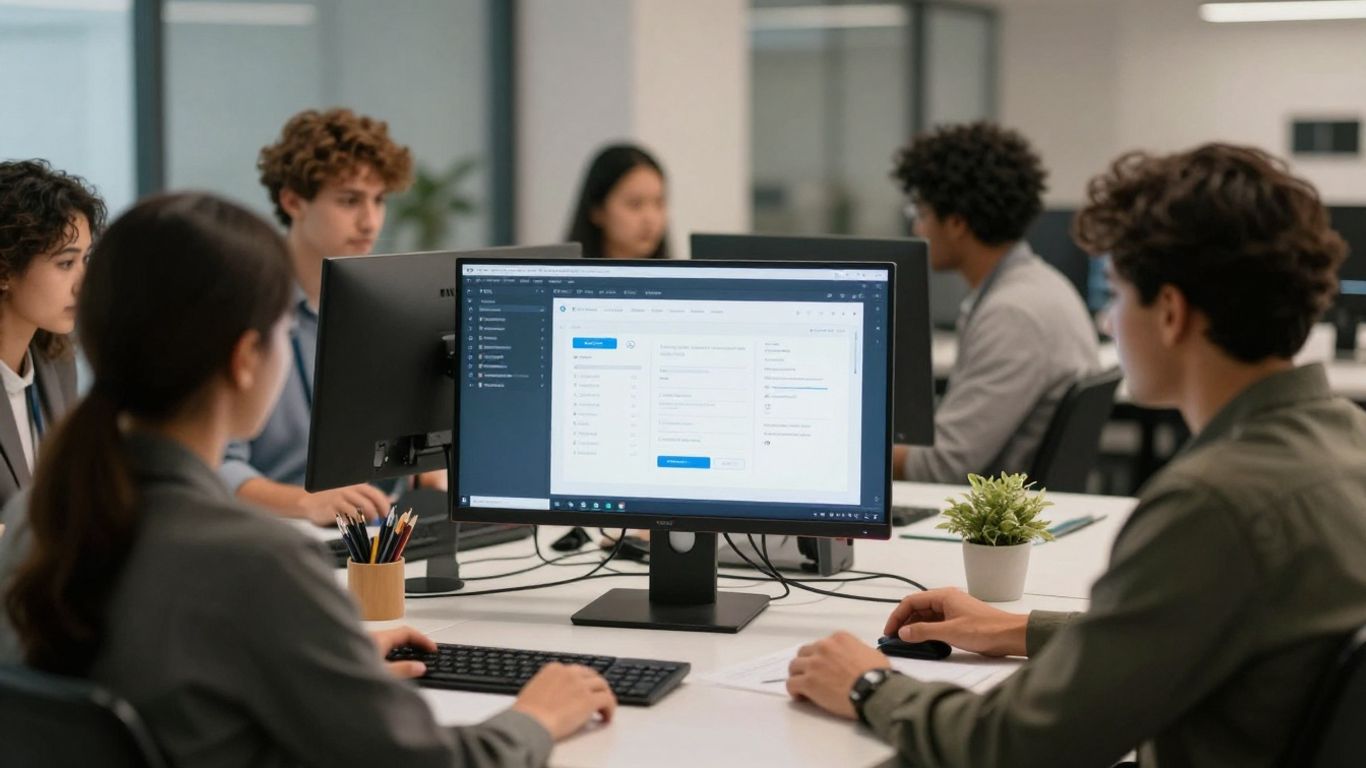 Service CRM interface with AI and automation elements.