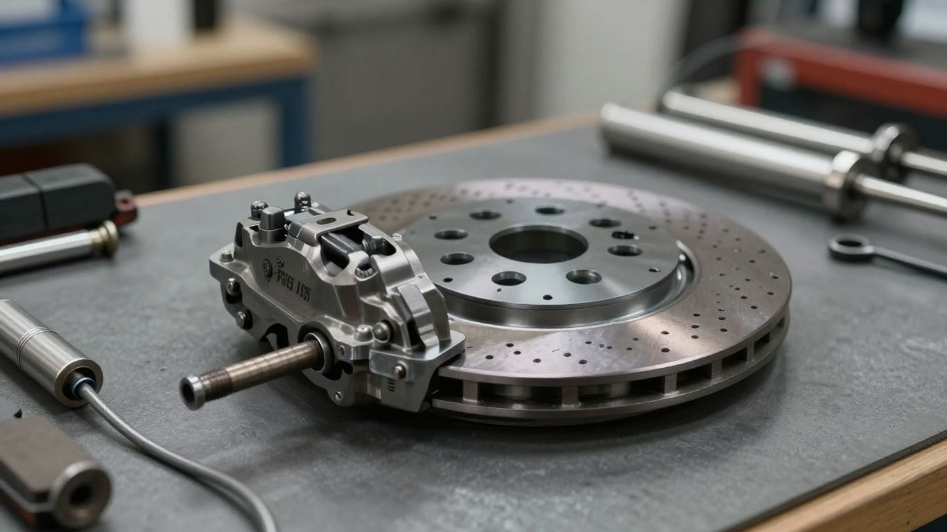 Close view of upgraded Tesla brake components