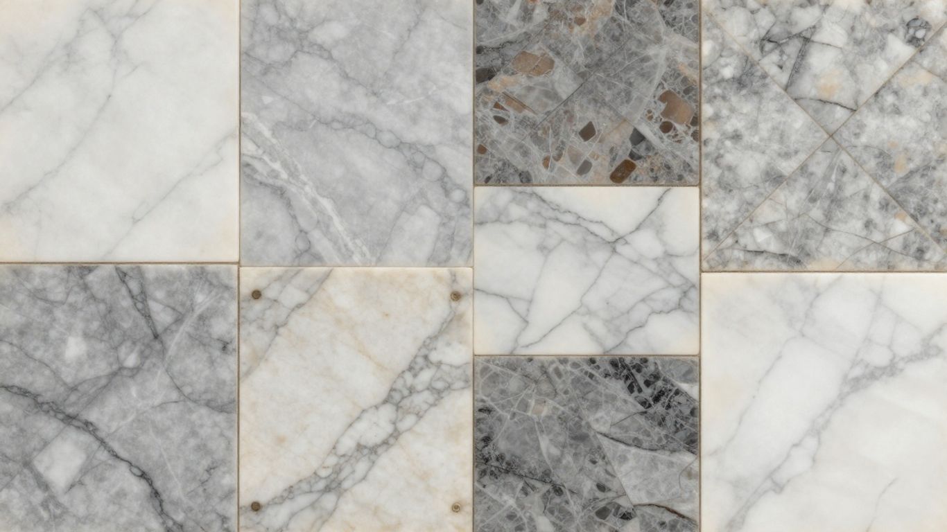 Marble mosaic tiles in various patterns and colors.