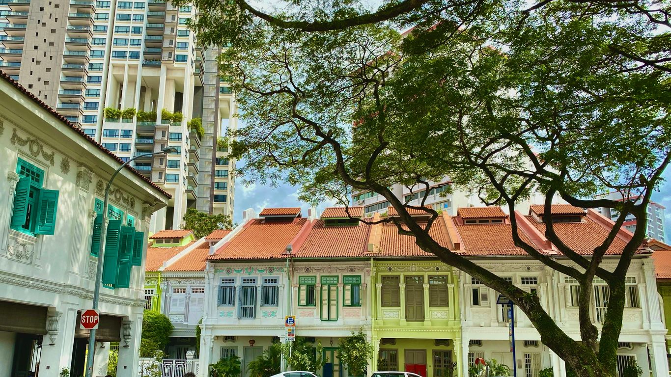 Pedestrian view beneath a shophouse five-foot way