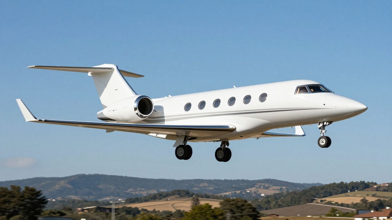 Private jet flying high in the sky.