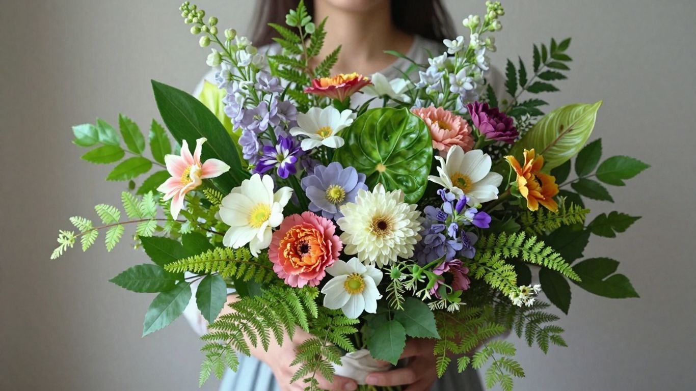 Handcrafted bouquet of fresh, colorful flowers