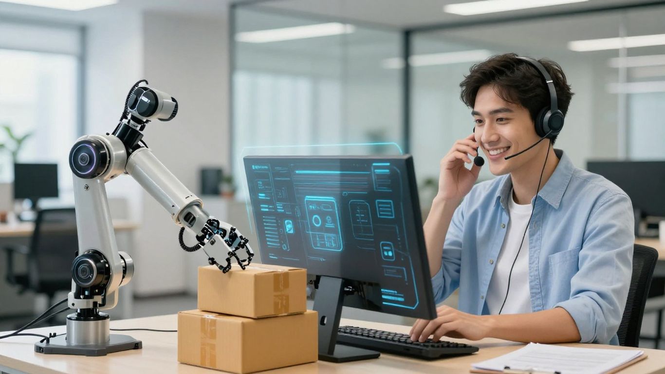 Automation and human agent working together in a call center.