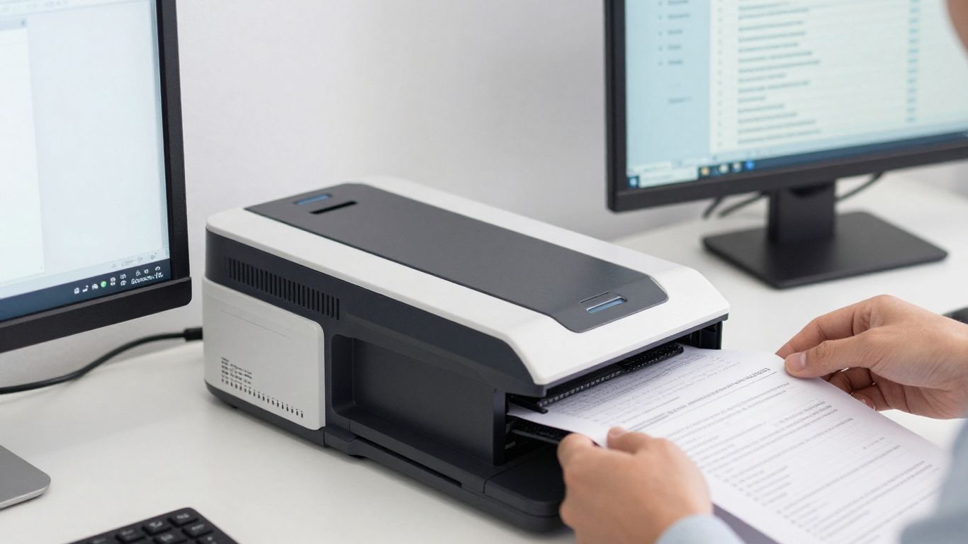 Technicians finalizing the digital document indexing process