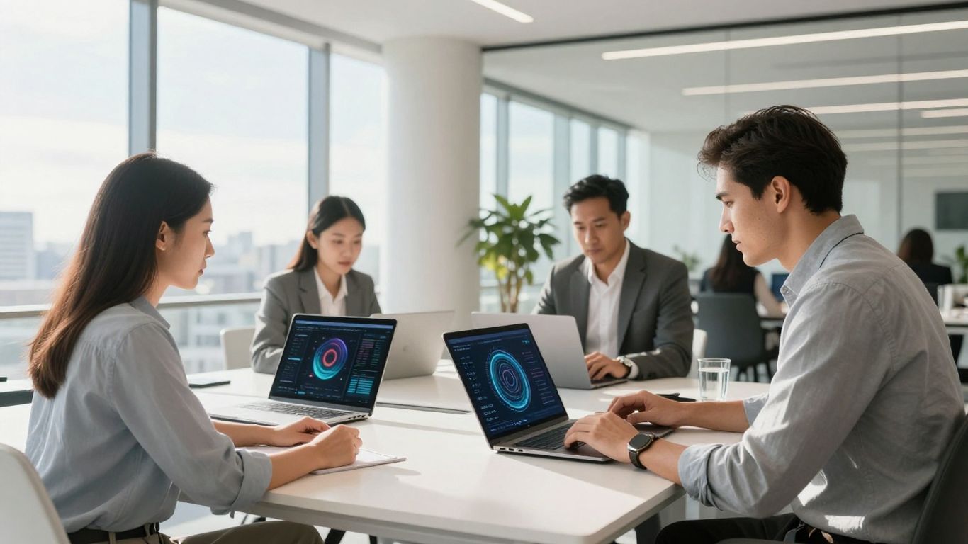 Brisbane office with professionals using Microsoft 365 technology.