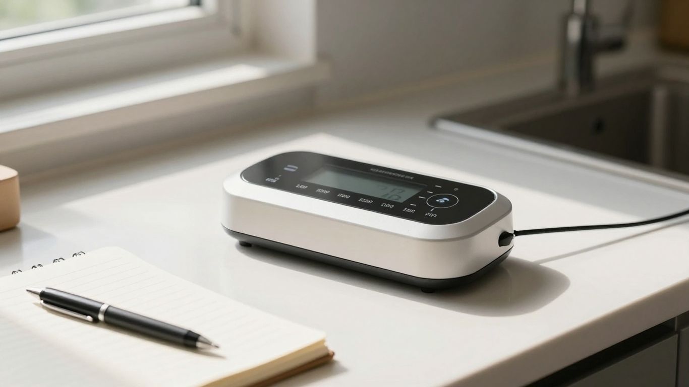 Kitchen timer on a desk, promoting focus and productivity.