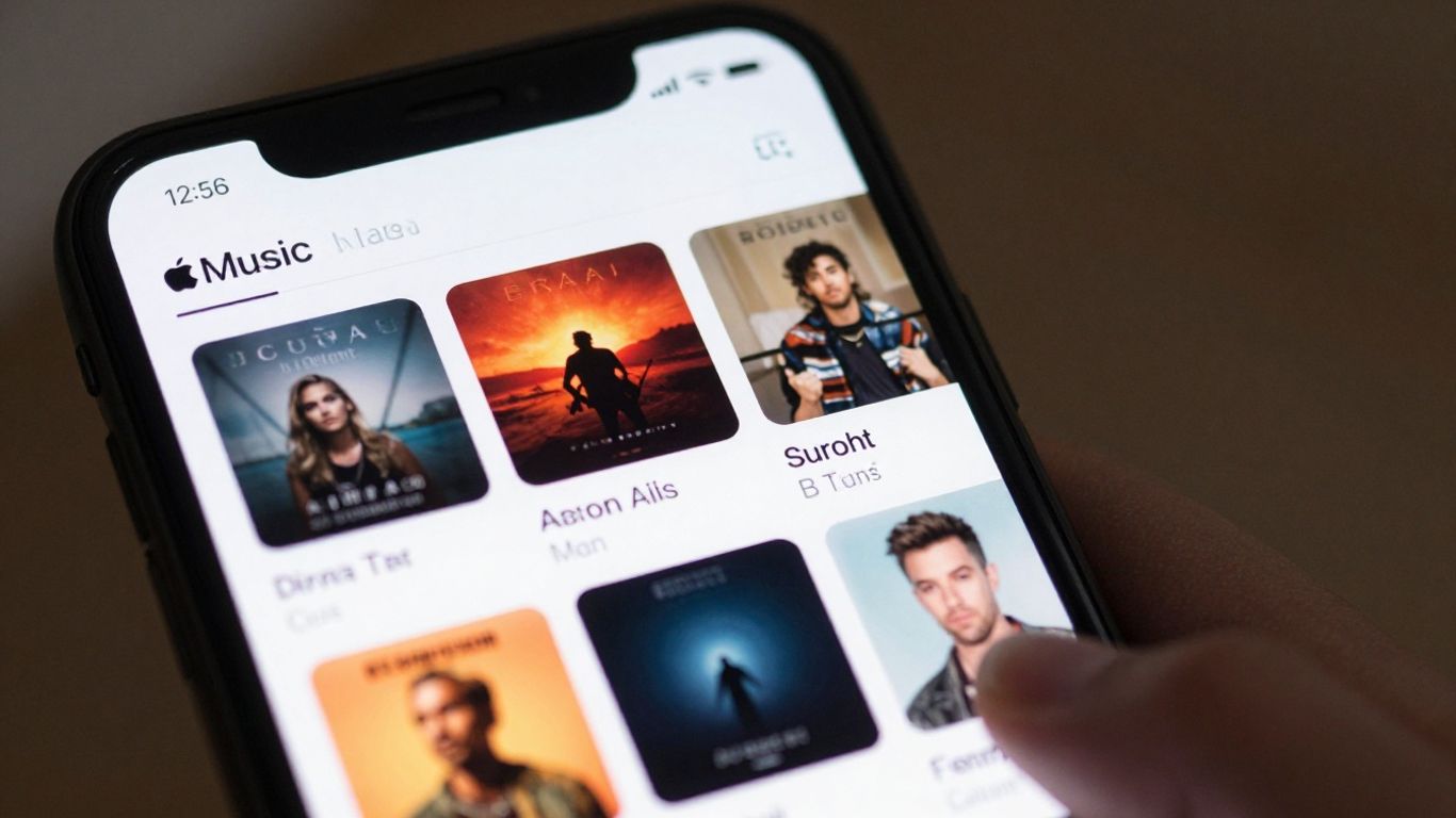 Interface do aplicativo Apple Music em um smartphone.