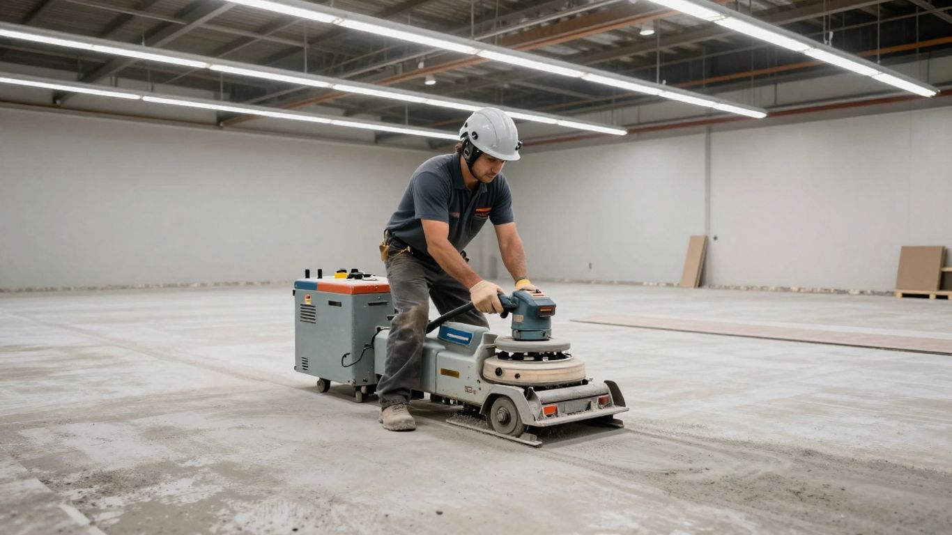 Concrete floor grinding equipment in commercial space