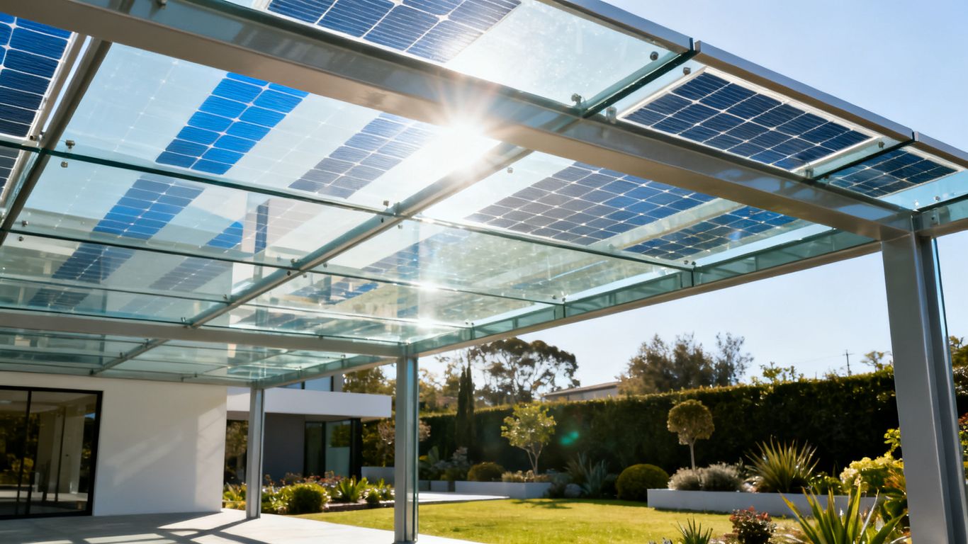 Vue rapprochée d’un vitrage photovoltaïque transparent