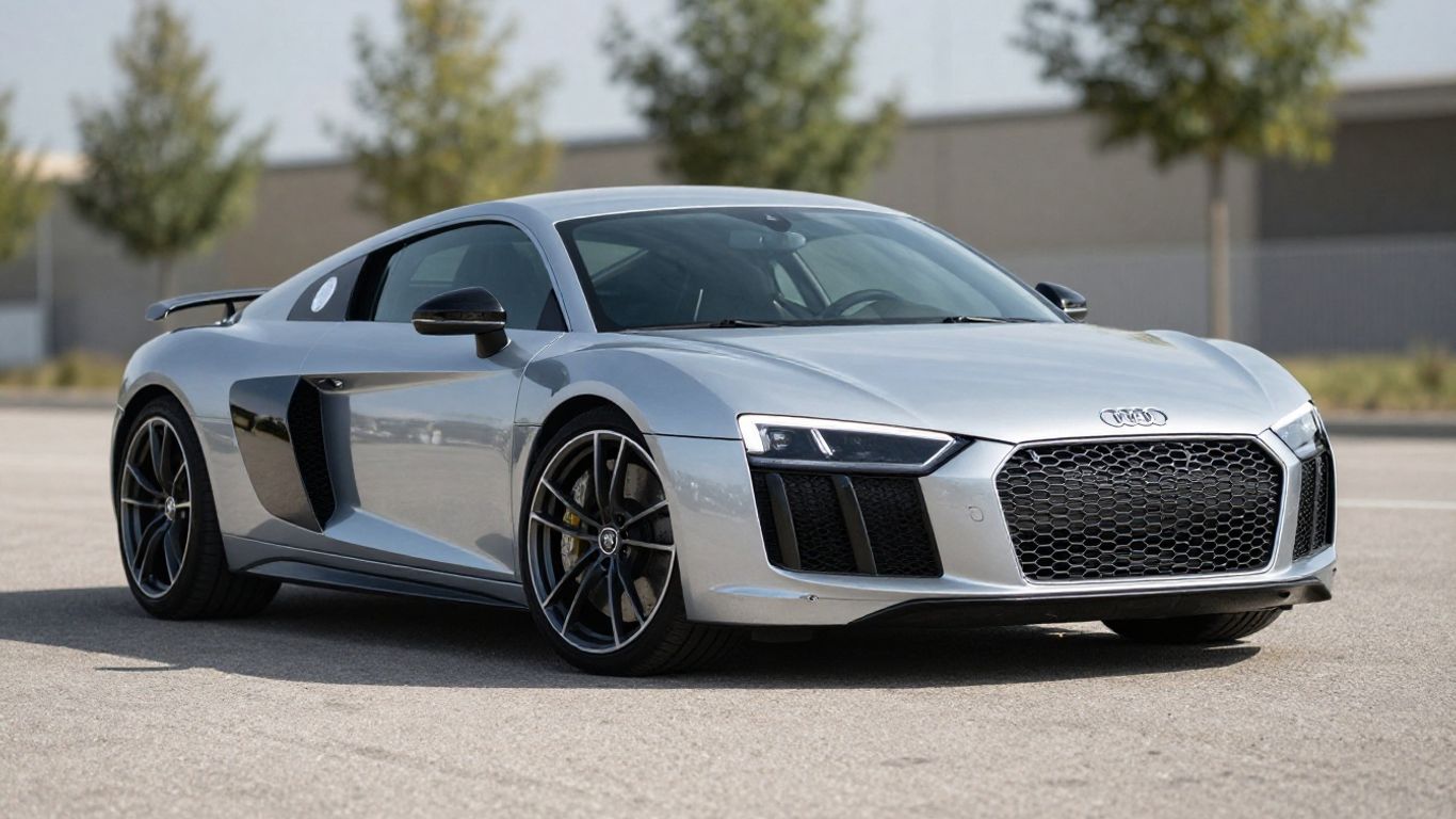 Silver Audi R8 sports car exterior detail.