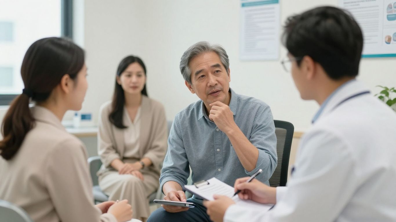 Patient meeting healthcare providers in a Singapore clinic