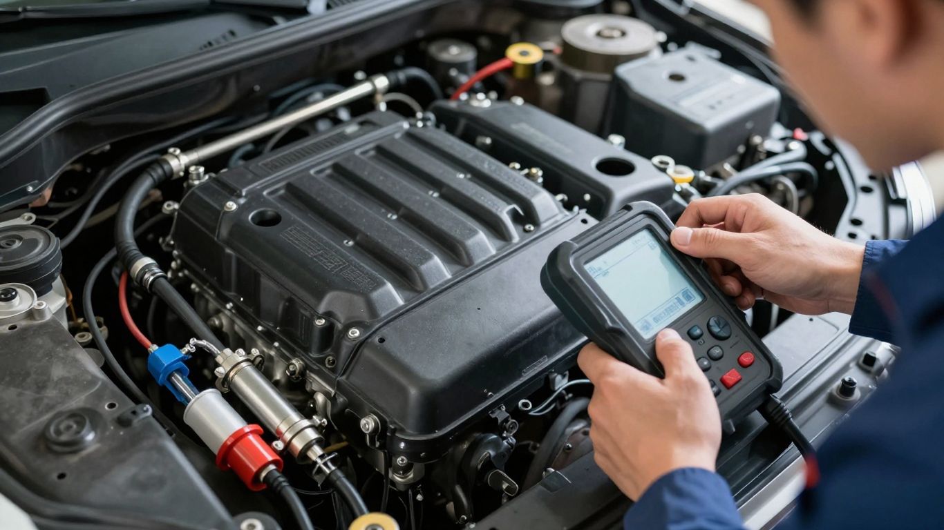 Technician testing fuel injector performance