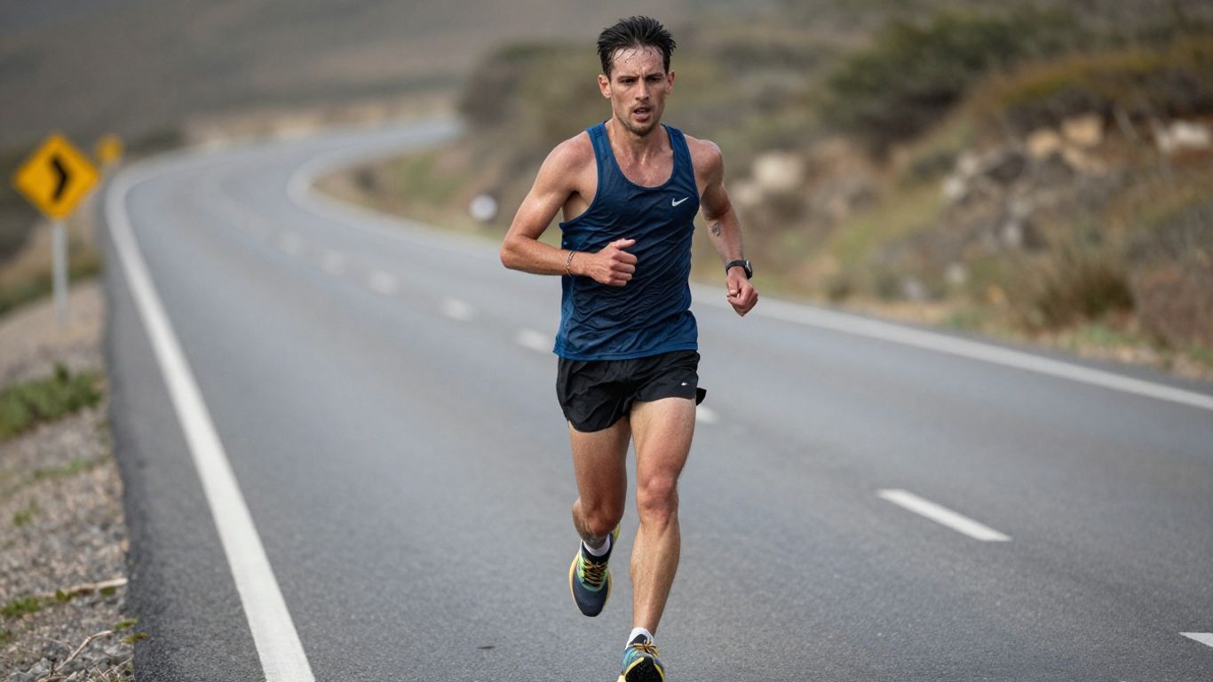 Runner pushing hard to maintain marathon pace.