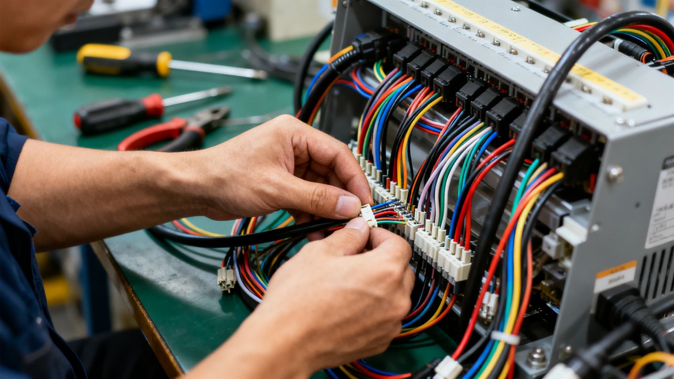 Technician assembling a custom cable assembly