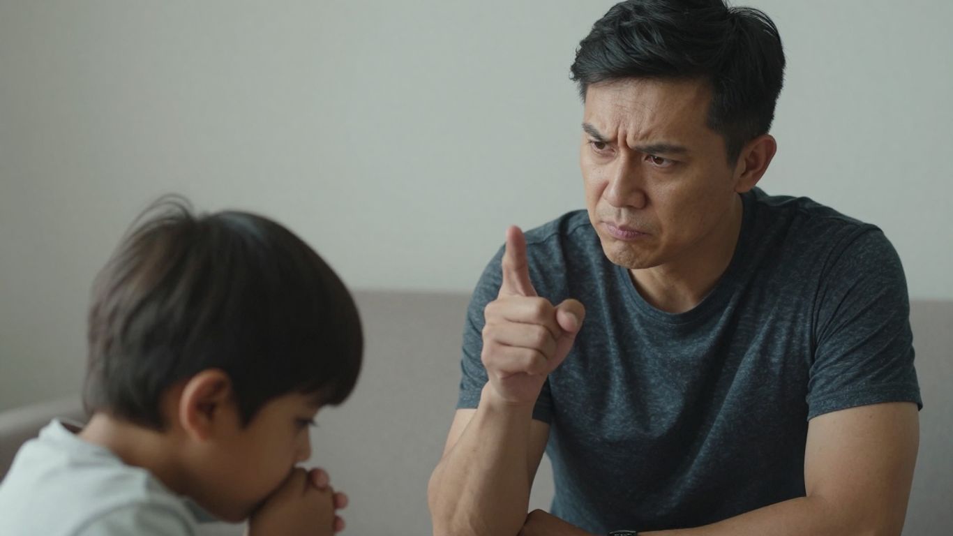 Parent uses non-verbal cues to discipline child calmly.