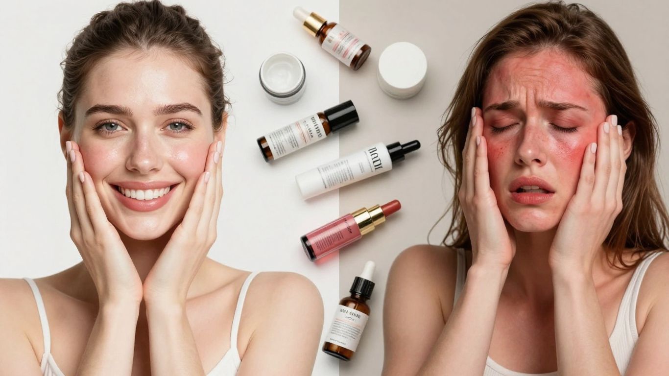 Woman with clear skin next to woman with irritated skin.