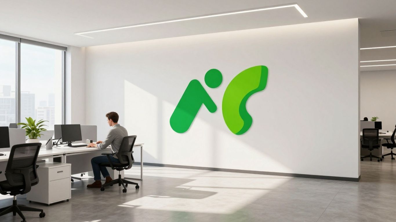 Logo companie pe perete într-un birou modern. manual de brand pret